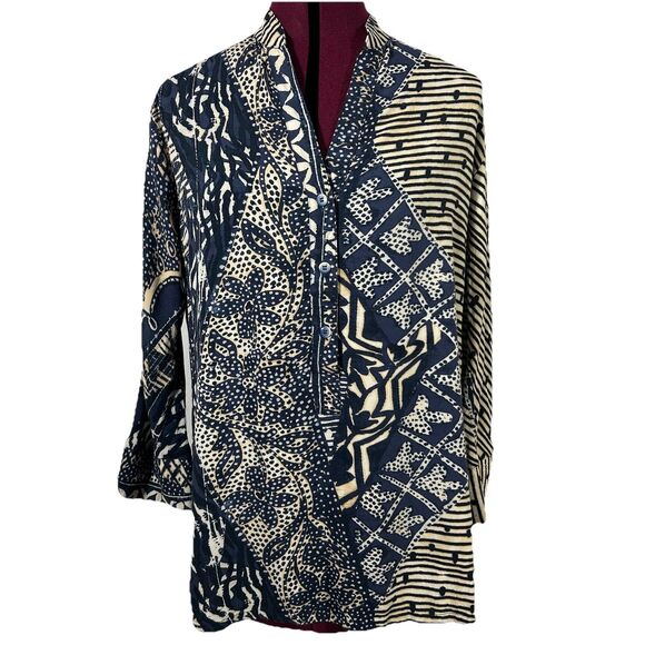 Vintage Jams World Tapa Print Pullover Rayon Tunic Top Sz S Batik Tropical Boho - Picture 1 of 16